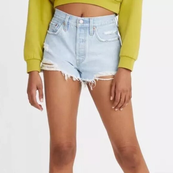 NEW! Levi's 501 High Rise Shorts Denim Cut Offs MSRP: $59.50 100% Cotton 33 Dist - Picture 1 of 14